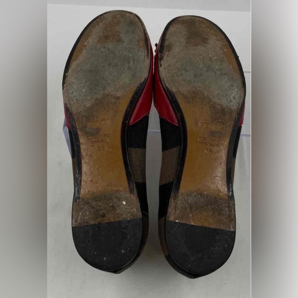 Fendi Red and Brown Women's Penguin Ballerina Flats - Picture 5 of 6
